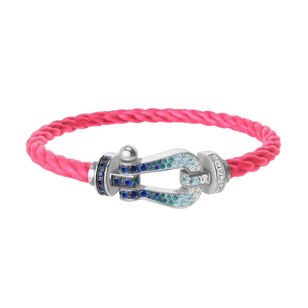 FORCE 10 BRACELET LARGE MODEL 18K WHITE GOLD DIAMOND PAVED AND COLORED STONES