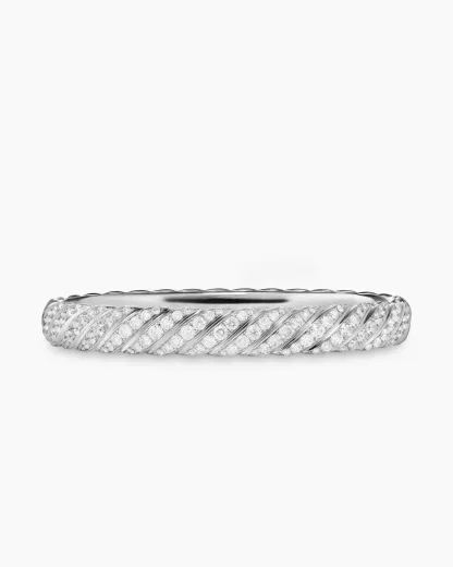 Sculpted Cable Bangle Bracelet 18K White Gold with Diamonds,  6.2mm