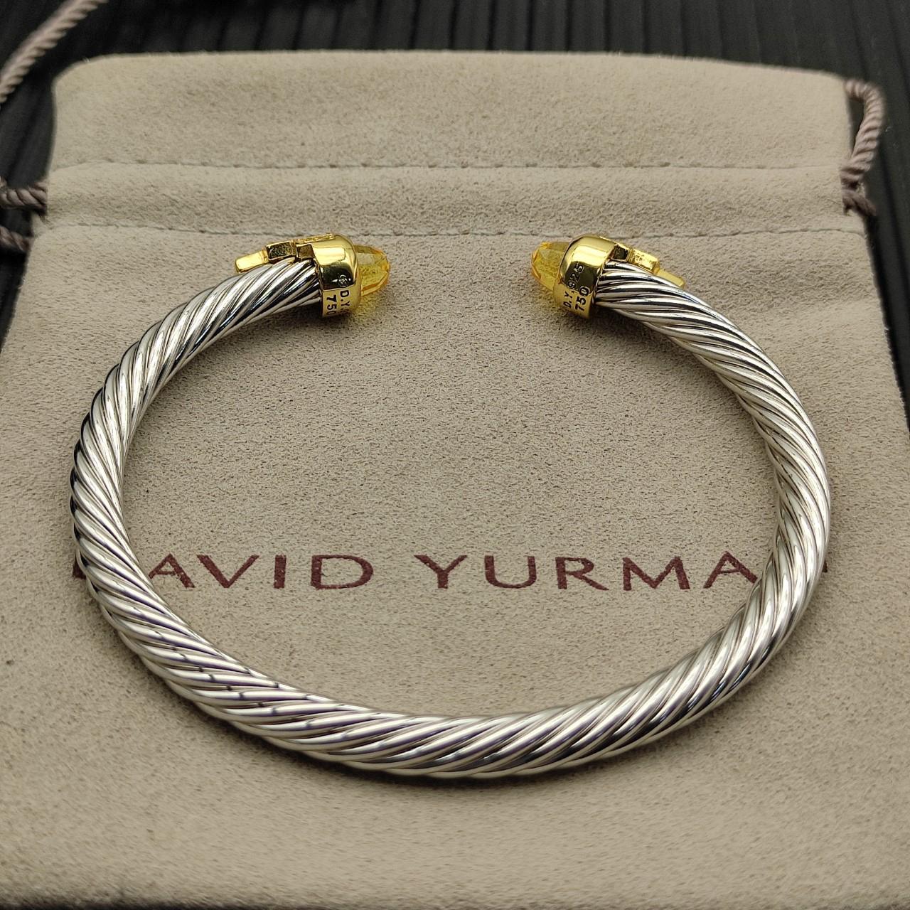 5mm Cable Bracelet with Yellow Topaz & Diamond Accents