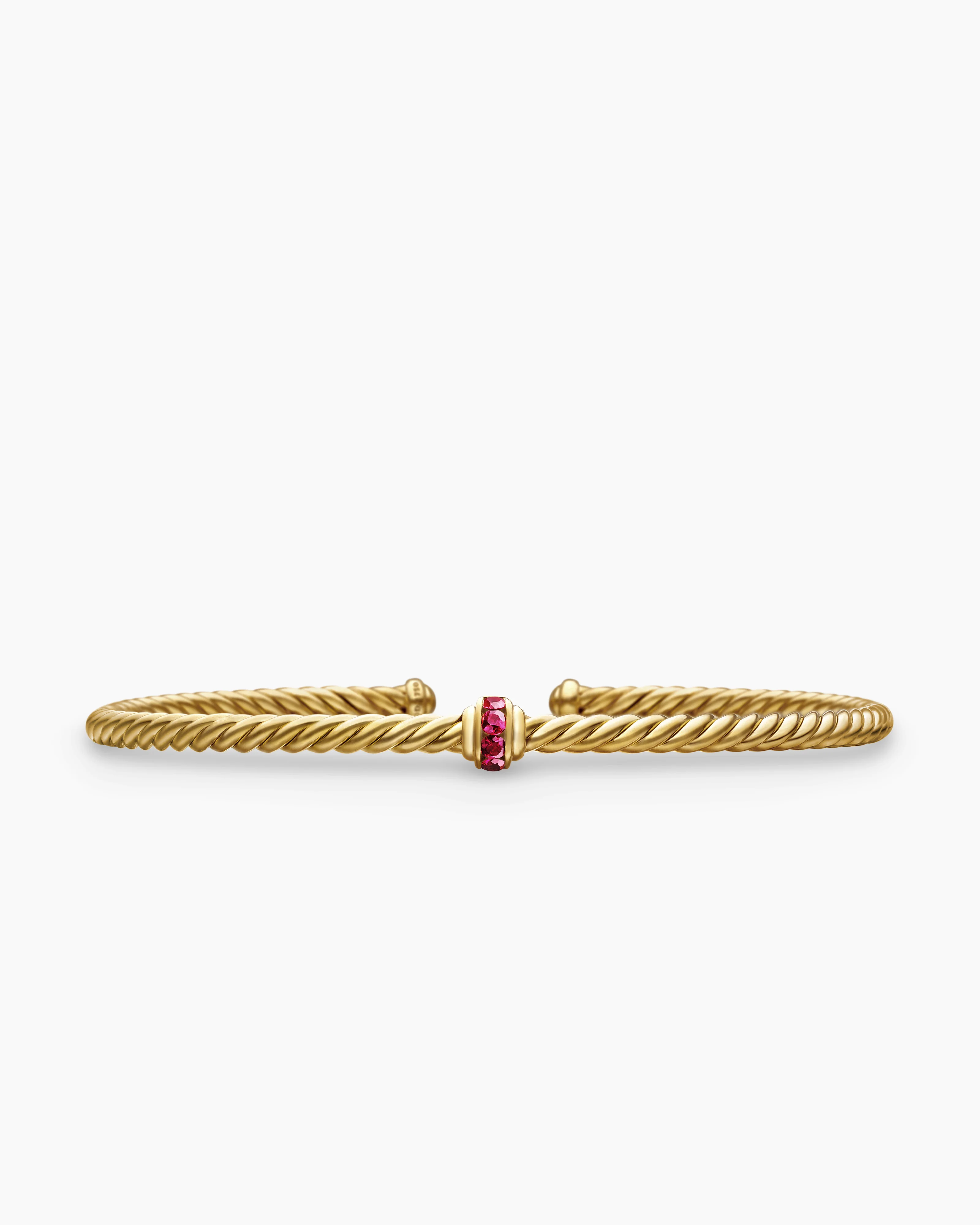 Classic Cablespira® Station Bracelet 18K Yellow Gold with Pavé Rubies, 3mm