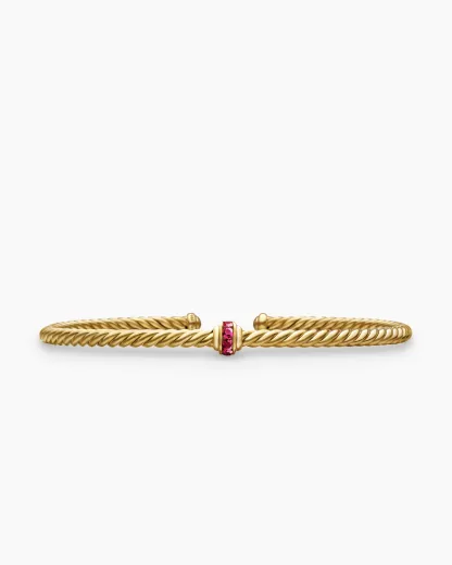 Classic Cablespira® Station Bracelet 18K Yellow Gold with Pavé Rubies, 3mm