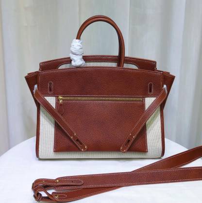 Leather Saddle Bag With Contrast Stitching, Exterior