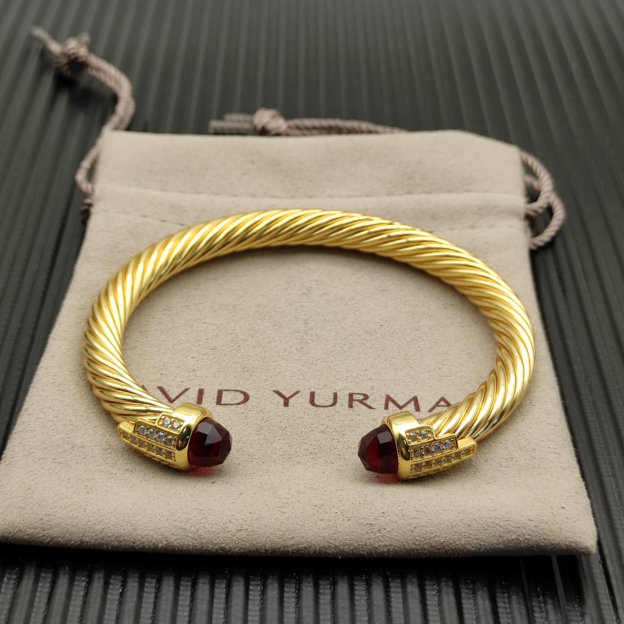 7mm Cable Bracelet with Red  & Diamond Accents