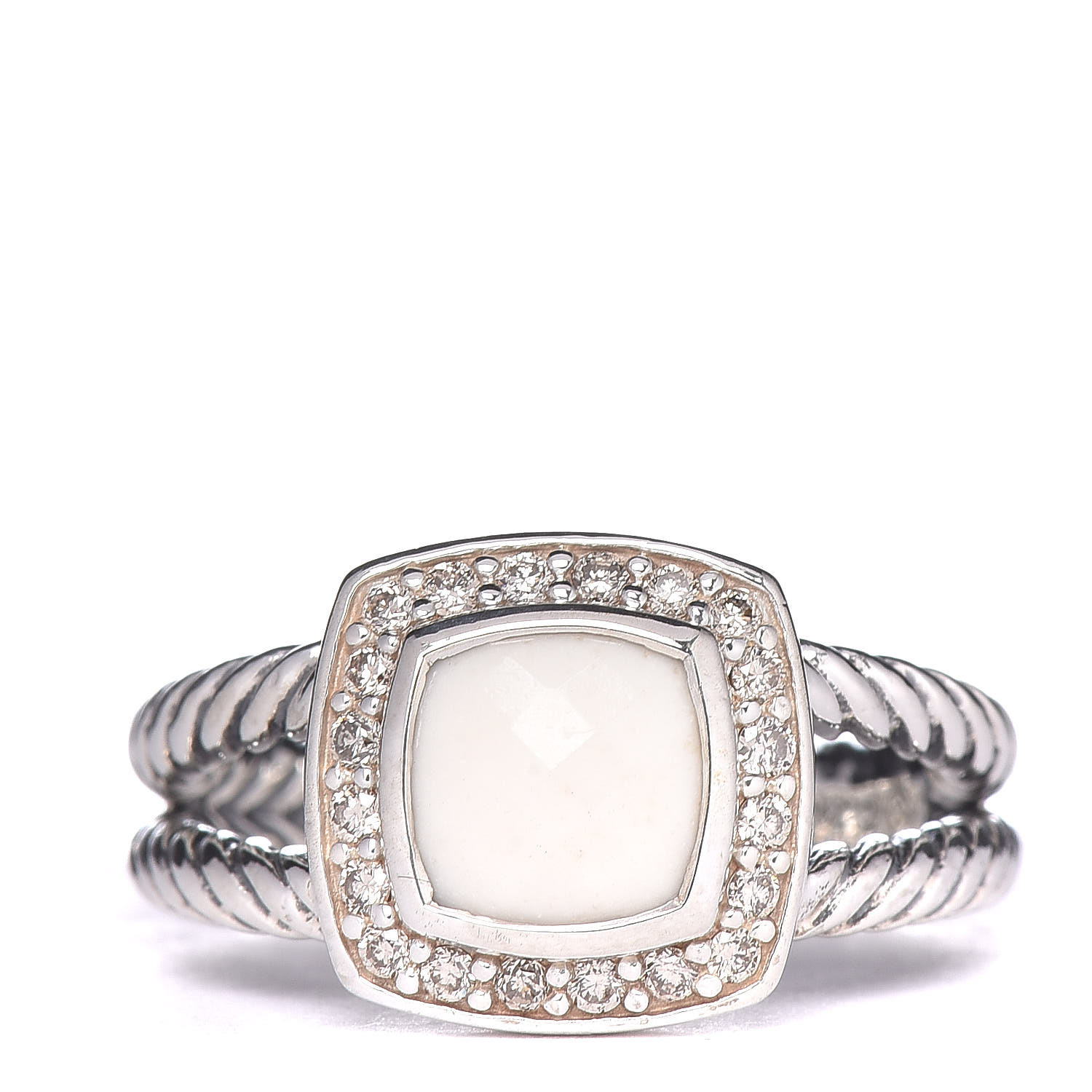 Sterling Silver Diamond White Agate 7mm Petite Albion Ring