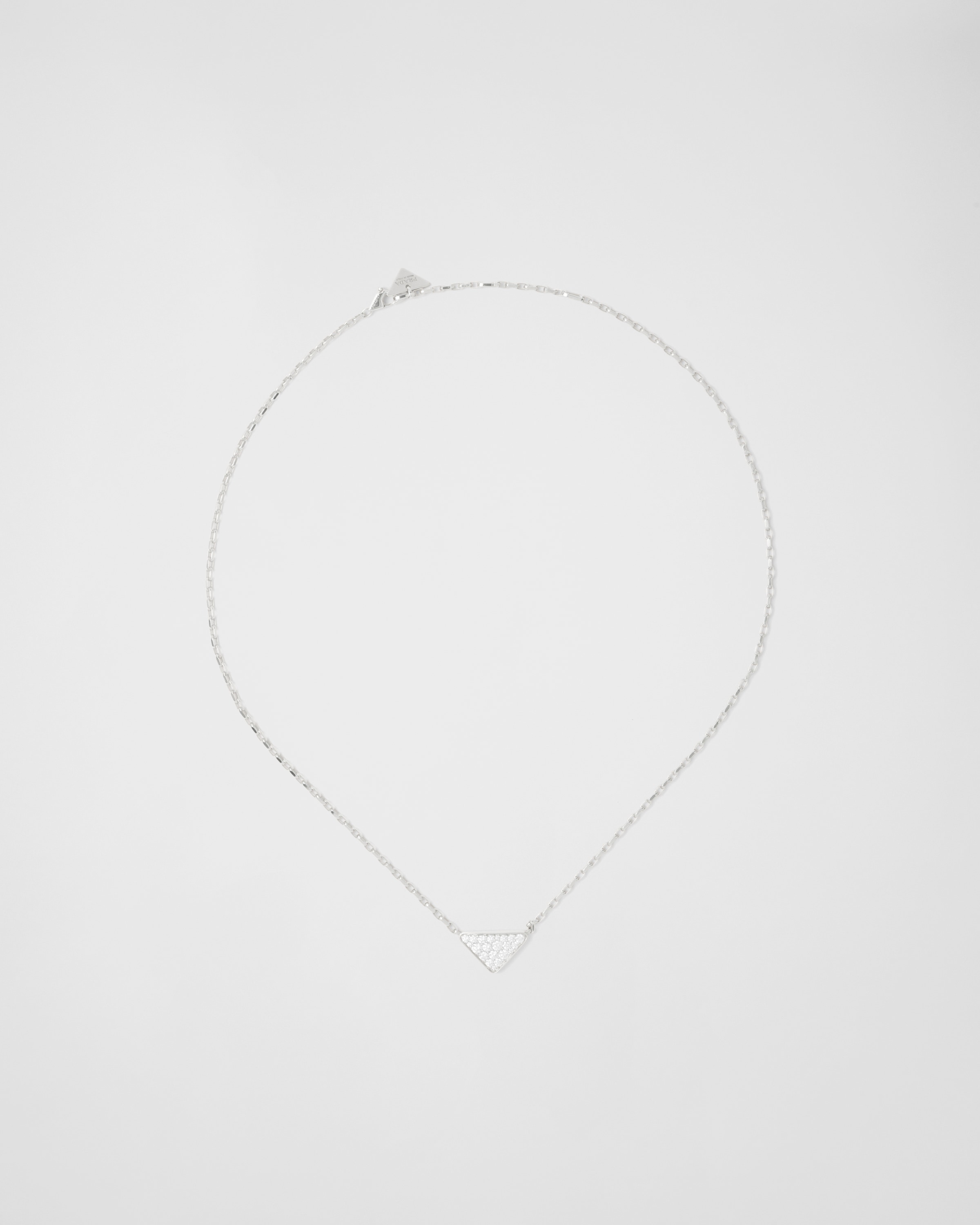 Eternal Gold mini triangle pendant necklace in white gold and diamonds