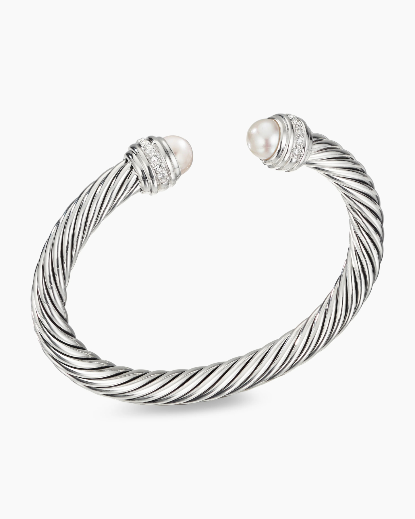 Classic Cable Bracelet Sterling Silver with Pearls and Diamonds, 7mm