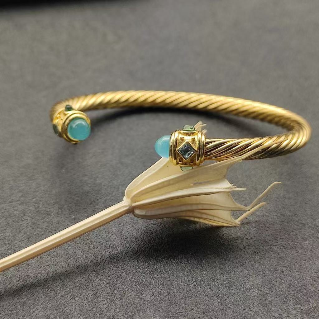 Renaissance® Classic Cable Bracelet Sterling gold with 14K Yellow Gold, blue Topaz and Lapis, 5mm