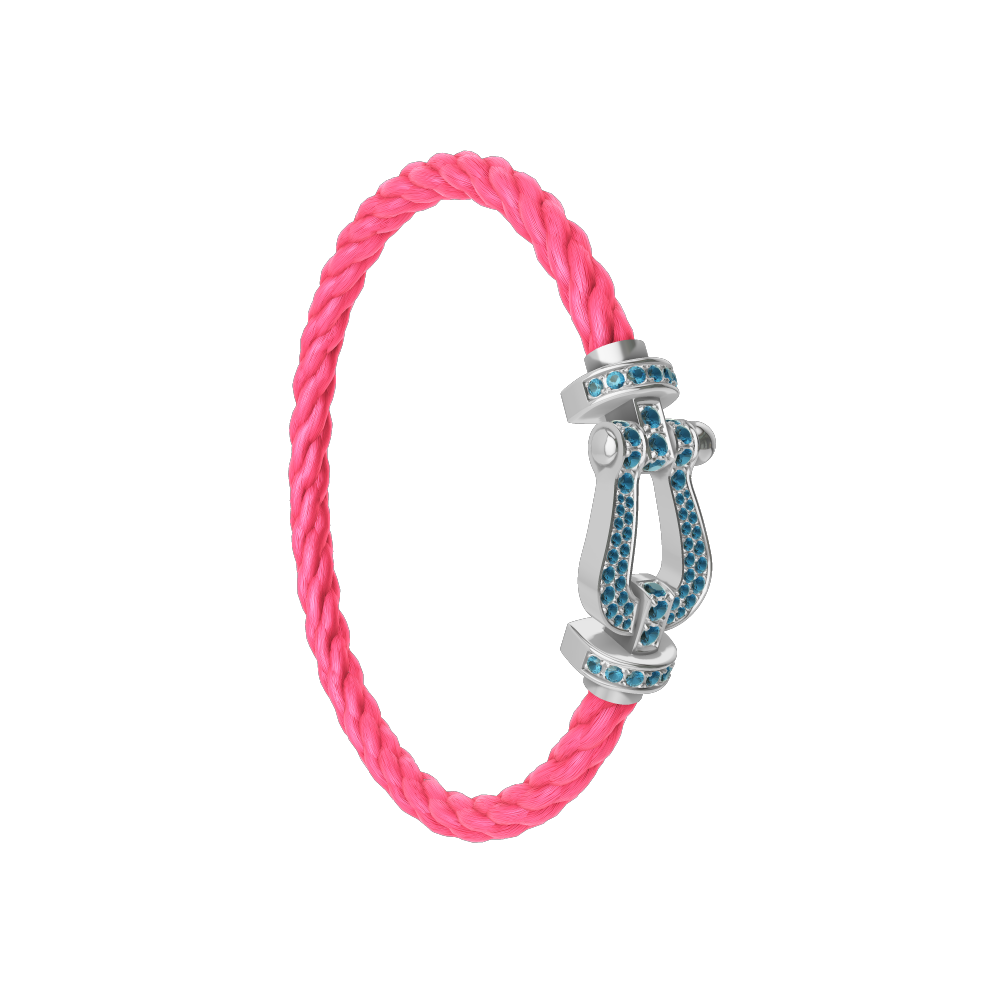 FORCE 10 BRACELET LARGE MODEL 18K WHITE GOLD BLUE TOPAZ PAVED