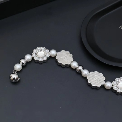Silver Flower Brass Glass Bead Bracelet