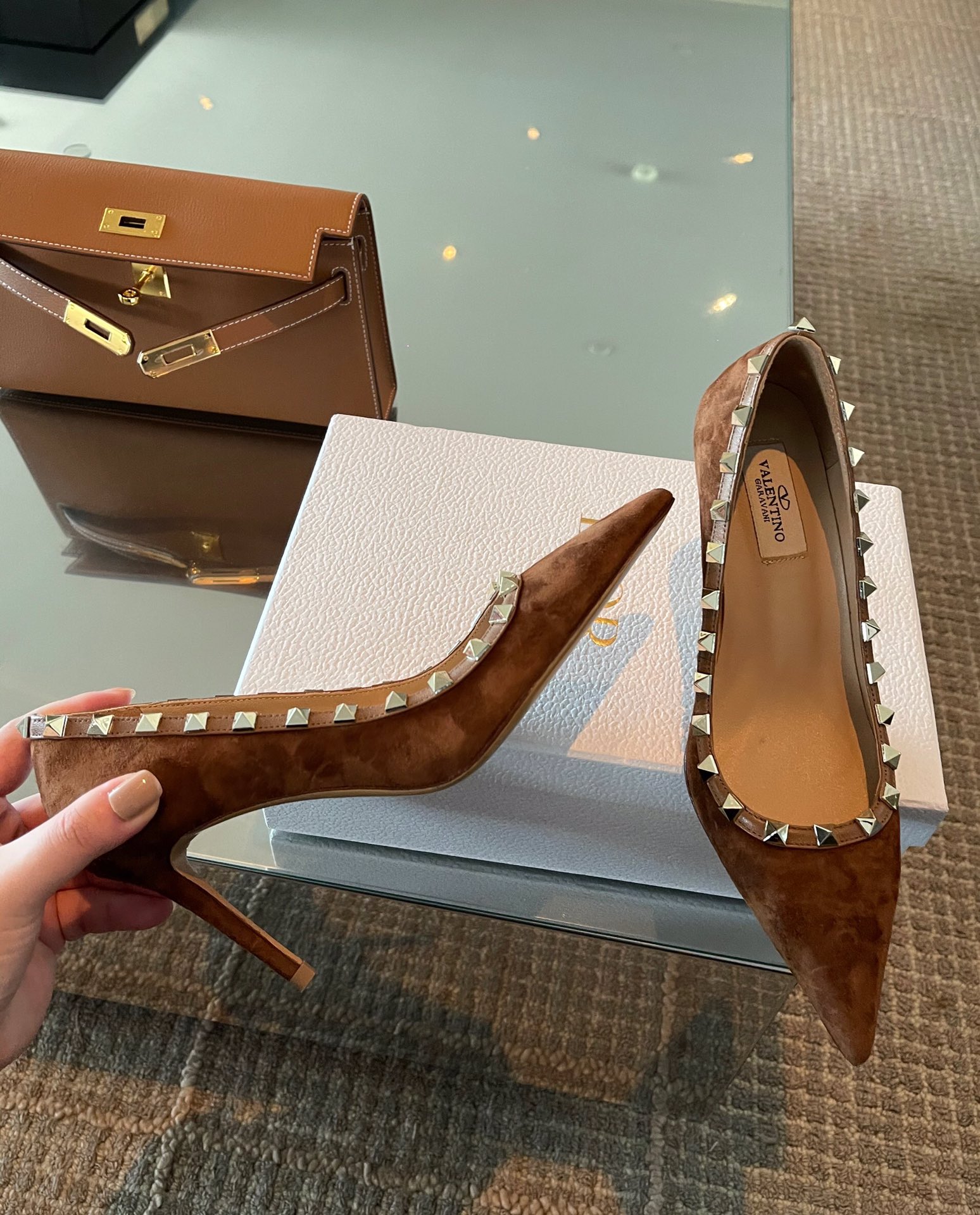 Brown Garavani Rockstud 85mm Heels