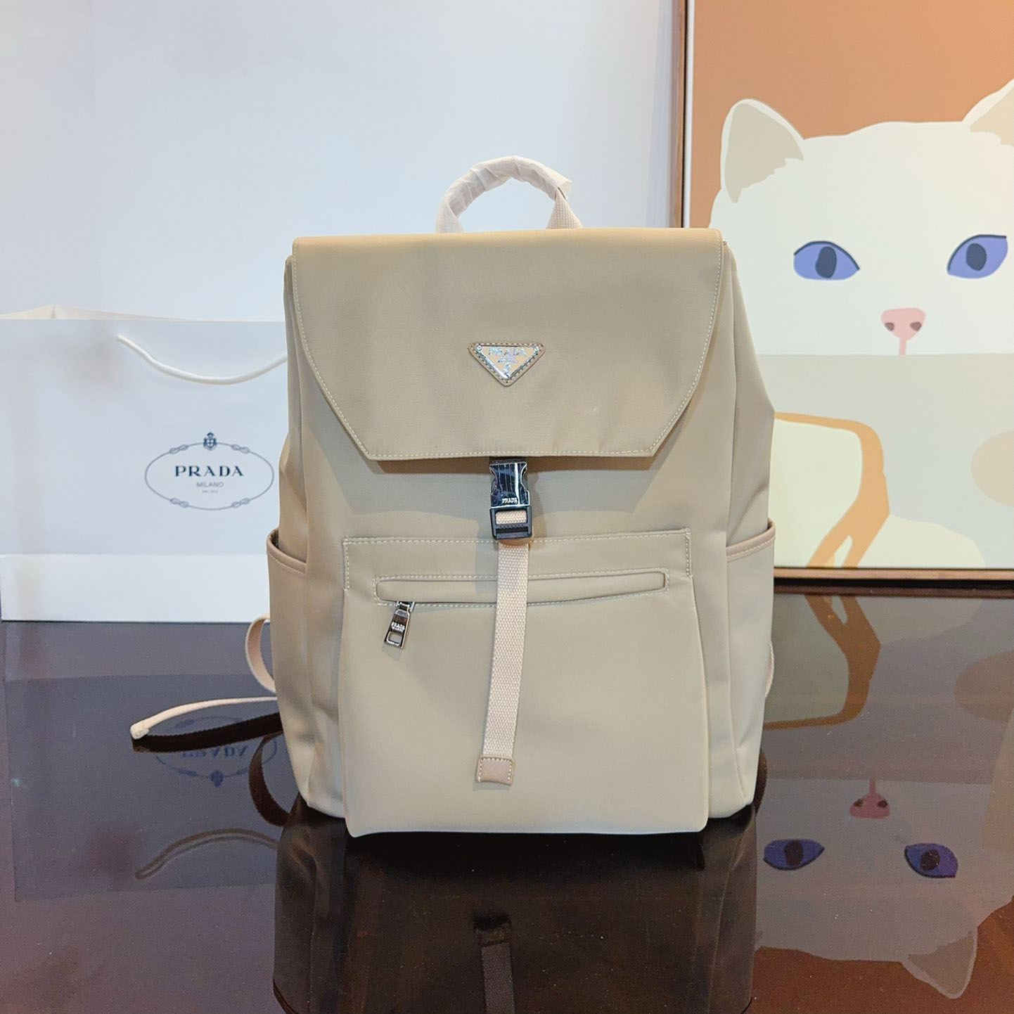 *Re-Nylon and Saffiano leather backpack