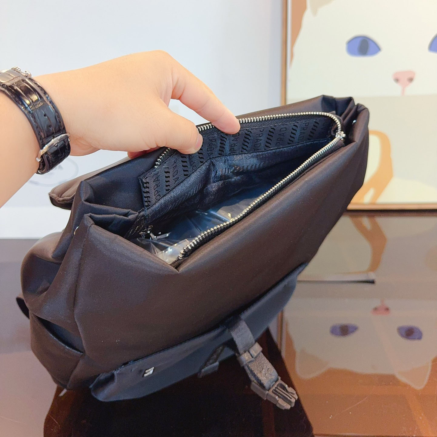 *Re-Nylon and Saffiano leather backpack