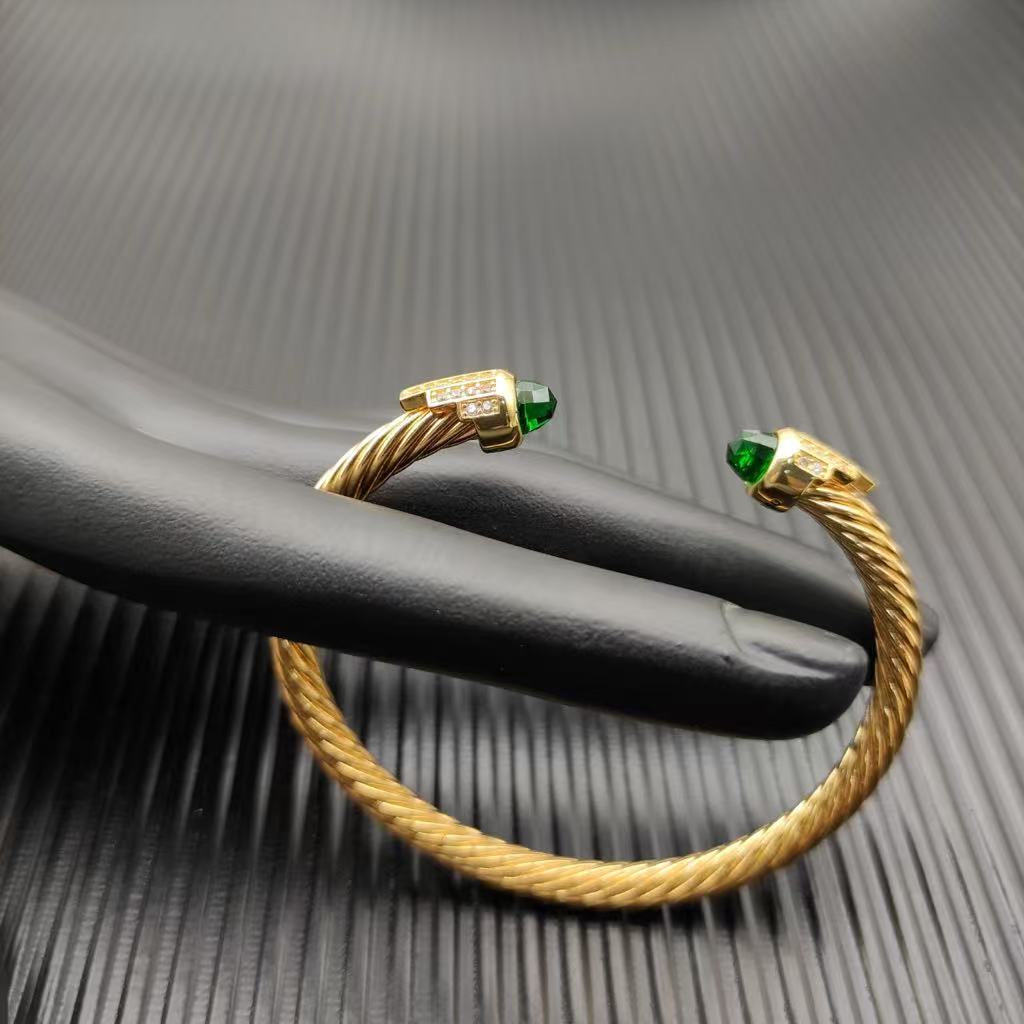 Cable Bracelet with Peridot & Diamond Accents  5mm