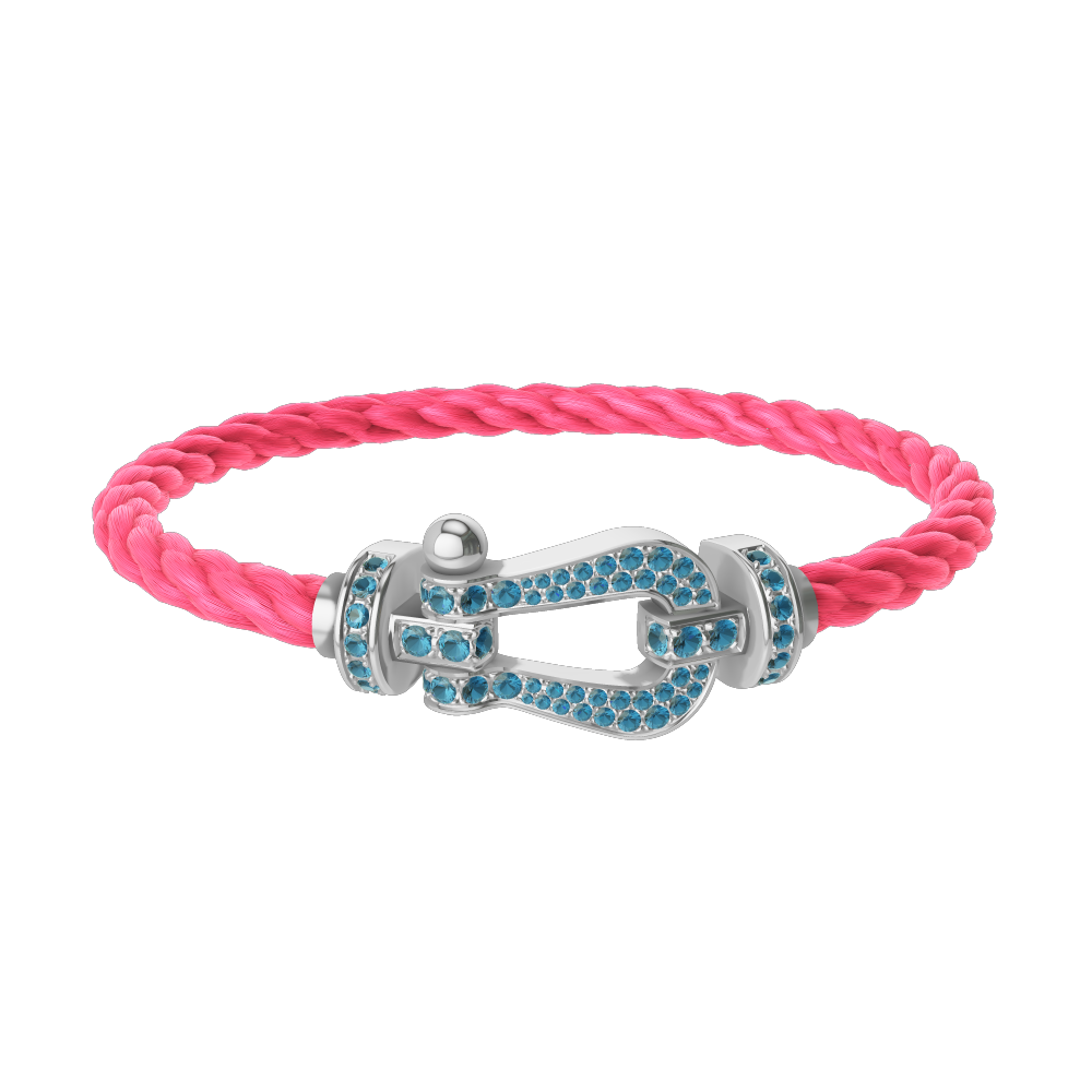 FORCE 10 BRACELET LARGE MODEL 18K WHITE GOLD BLUE TOPAZ PAVED