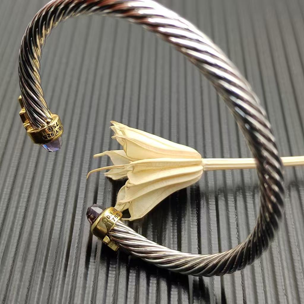 Cable Bracelet with Amethyst & Diamond Accents  5mm