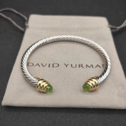 Classic Cable Bracelet Sterling Silver with Light green crystal and Diamonds, 5mm