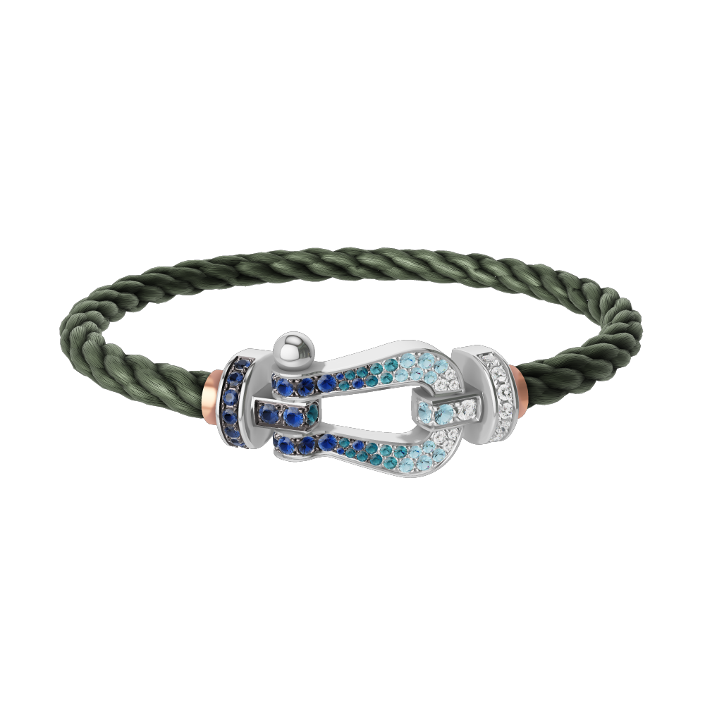 FORCE 10 BRACELET LARGE MODEL 18K WHITE GOLD DIAMOND PAVED AND COLORED
