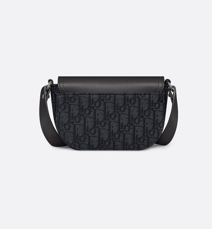 Mini Saddle Messenger Bag with Flap Black Oblique Jacquard and Black Grained Calfskin