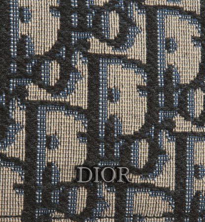 Card Holder Beige and Black Oblique Jacquard with Black Grained Calfskin