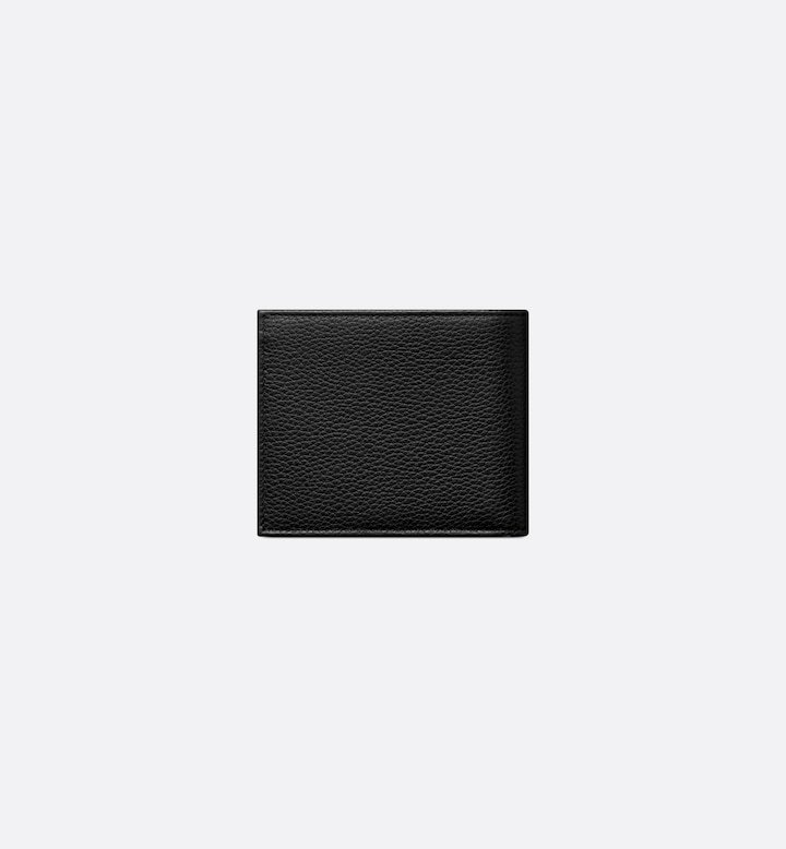 Saddle Bifold Wallet Black Grained Calfskin Marquetry with Beige and Black Oblique Jacquard