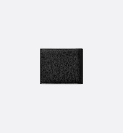Saddle Bifold Wallet Black Grained Calfskin Marquetry with Beige and Black Oblique Jacquard