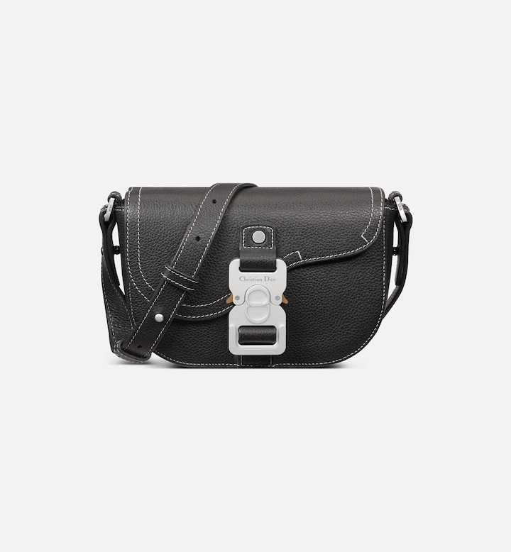 Mini Saddle Messenger Bag with Flap Black Grained Calfskin