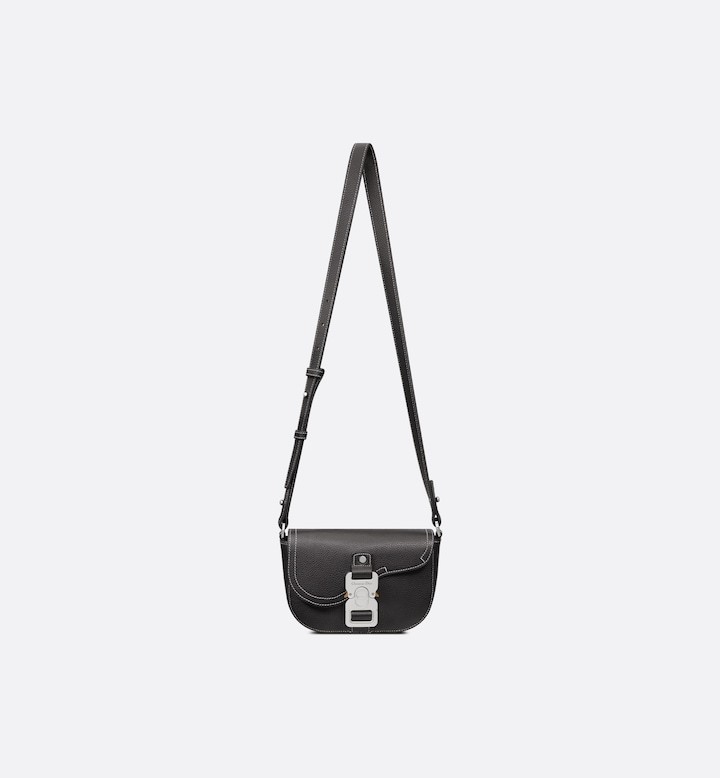 Mini Saddle Messenger Bag with Flap Black Grained Calfskin