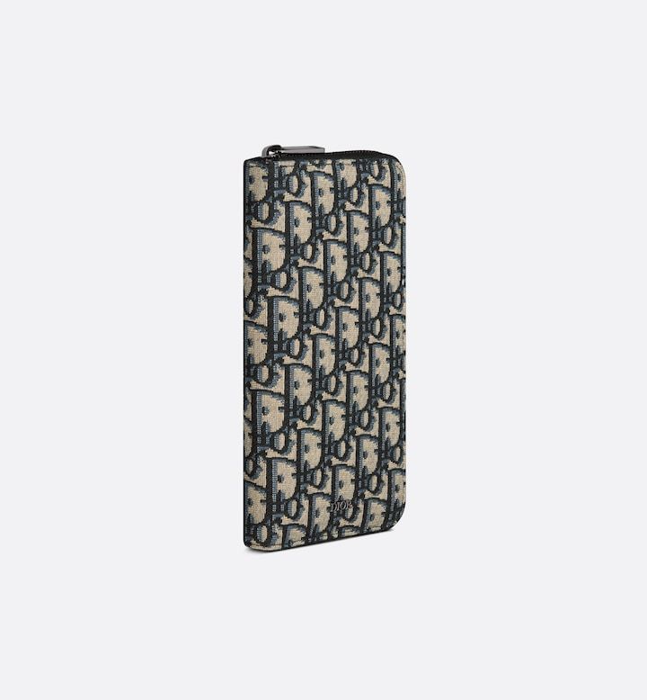 Vertical Long Zipped Wallet Beige and Black Oblique Jacquard