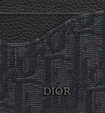 Saddle Card Holder Black Grained Calfskin Marquetry and Black Oblique Jacquard