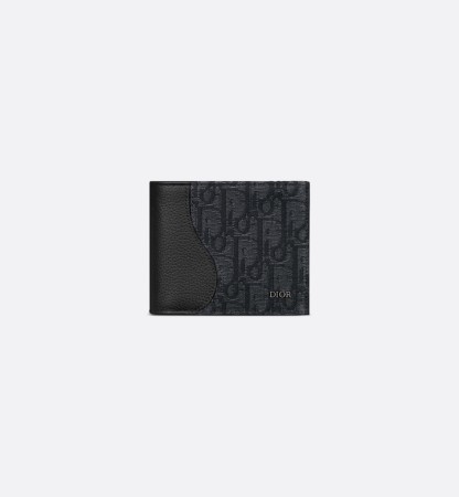 Saddle Bifold Wallet Black Grained Calfskin Marquetry and Black Oblique Jacquard
