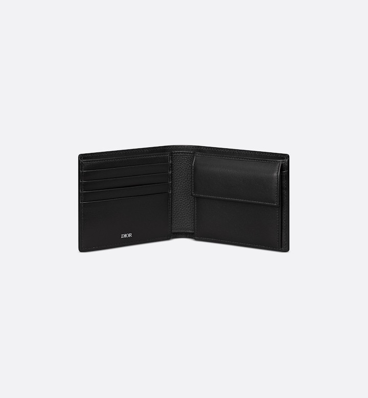 Saddle Bifold Wallet Black Grained Calfskin Marquetry and Black Oblique Jacquard