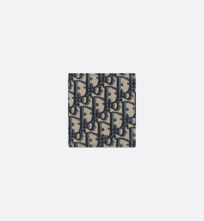 Vertical Bifold Wallet Beige and Black Oblique Jacquard