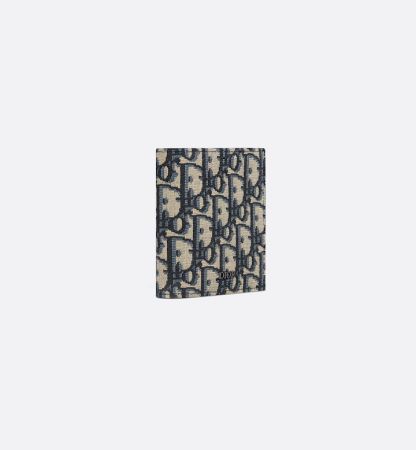 Vertical Bifold Wallet Beige and Black Oblique Jacquard