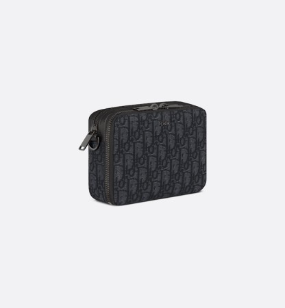 Zipped Pouch with Strap Black Oblique Jacquard