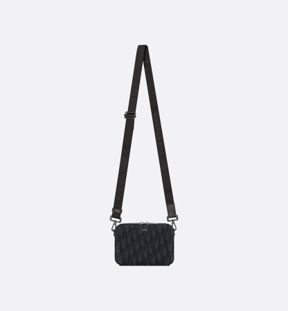 Zipped Pouch with Strap Black Oblique Jacquard