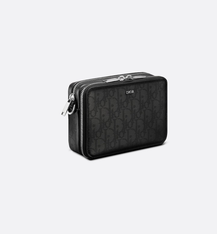 Zipped Pouch with Strap Black Oblique Galaxy Leather