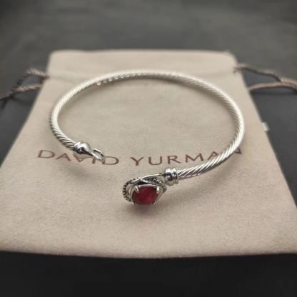 Cable Classics bracelet with rubies and beaded details, sterling silver, 3mm