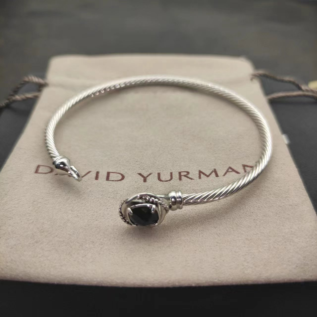Cable Classics Bracelet, Black Gemstone and Bead Detail, Sterling Silver, 3mm