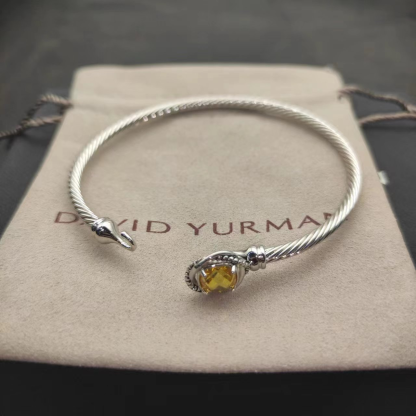 Cable Classics Bracelet, Yellow Gemstone and Bead Detail, Sterling Silver, 3mm