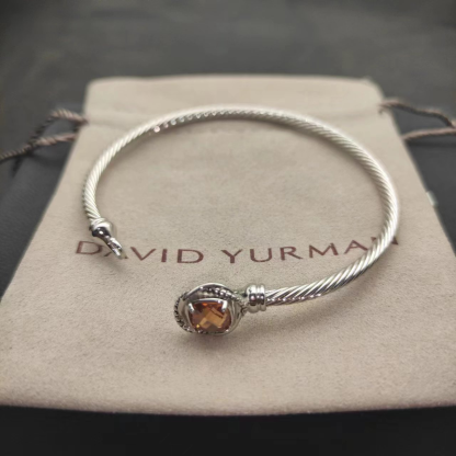 Cable Classics Bracelet, Yellow Gemstone and Bead Detail, Sterling Silver, 3mm