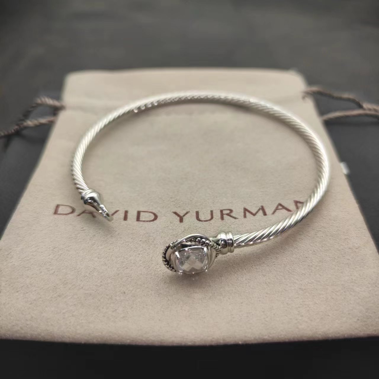 Cable Classics Bracelet, White Diamond and Bead Detail, Sterling Silver, 3mm