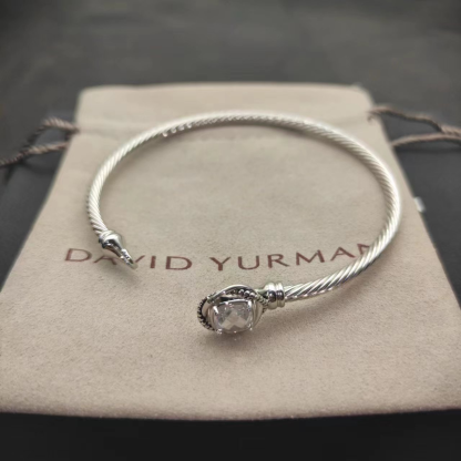 Cable Classics Bracelet, White Diamond and Bead Detail, Sterling Silver, 3mm