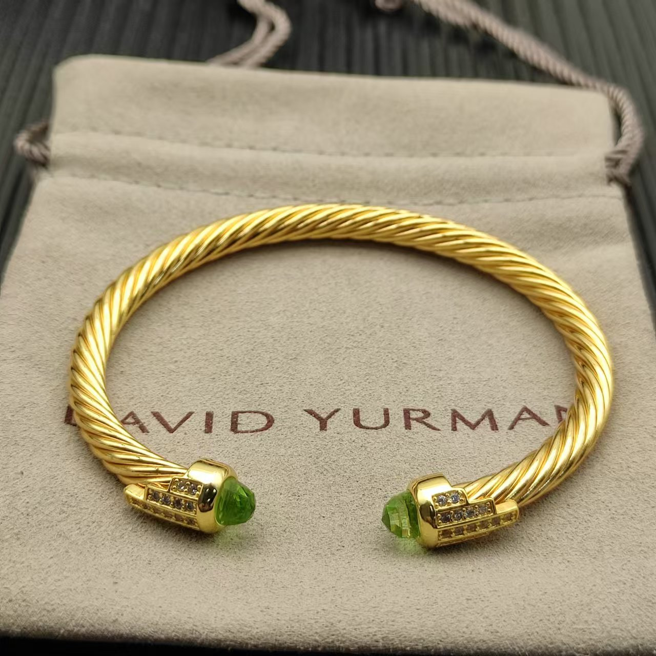 Cable Bracelet with green Topaz & Diamond Accents  5mm