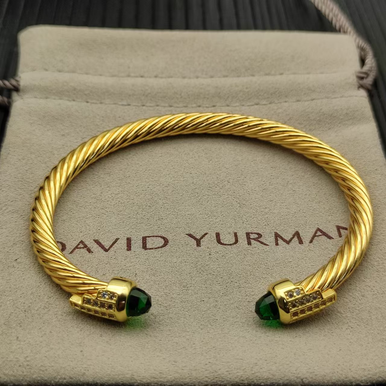 Cable Bracelet with green Topaz & Diamond Accents  5mm