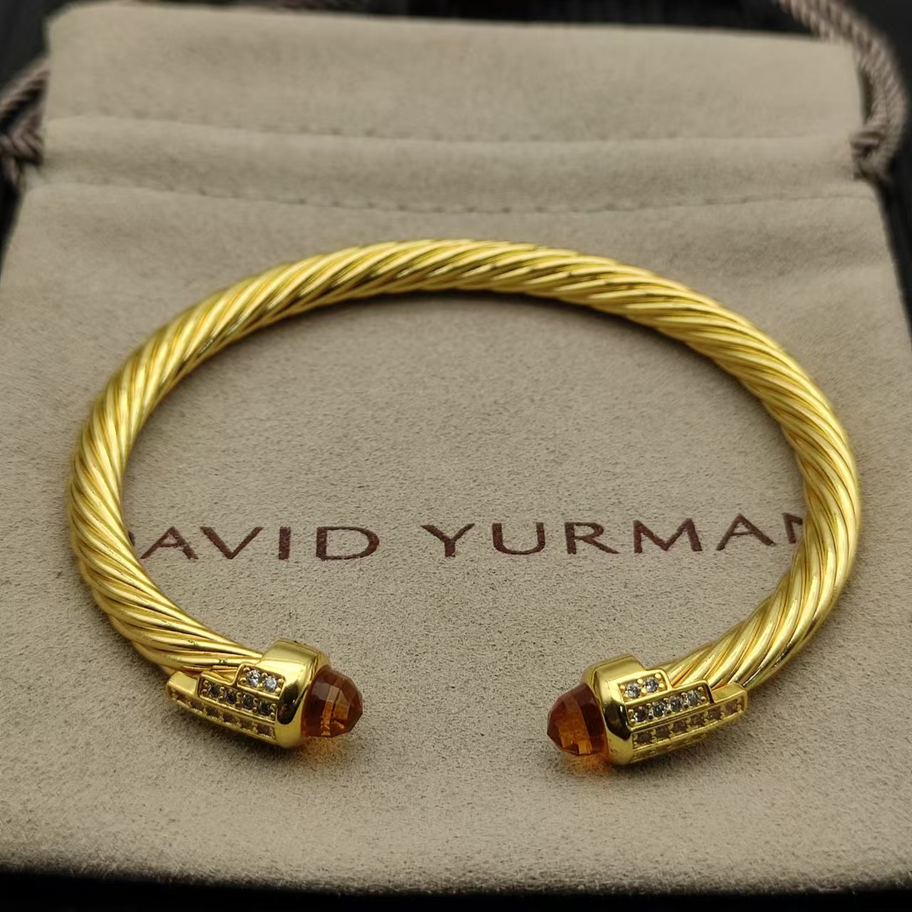 Cable Bracelet with brown Topaz & Diamond Accents  5mm
