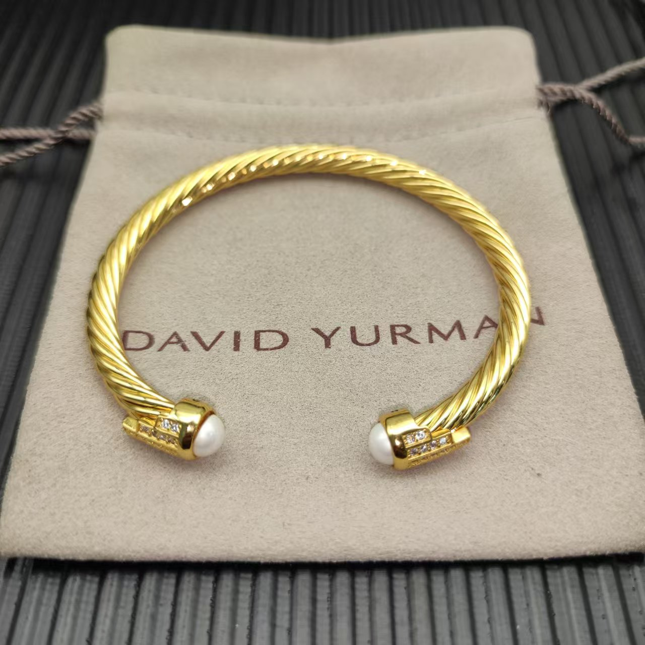Cable Bracelet with Pearls Topaz & Diamond Accents  5mm