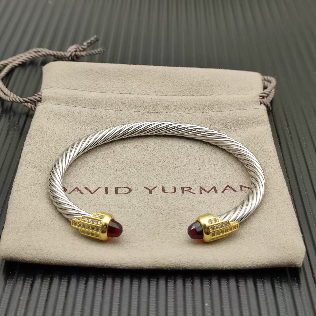 Cable Bracelet with Rhodolite Garnet & Diamond Accents  5mm