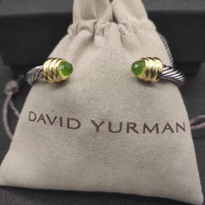 Classic Cable Bracelet Sterling Silver with Peridot and Diamonds, 5mm