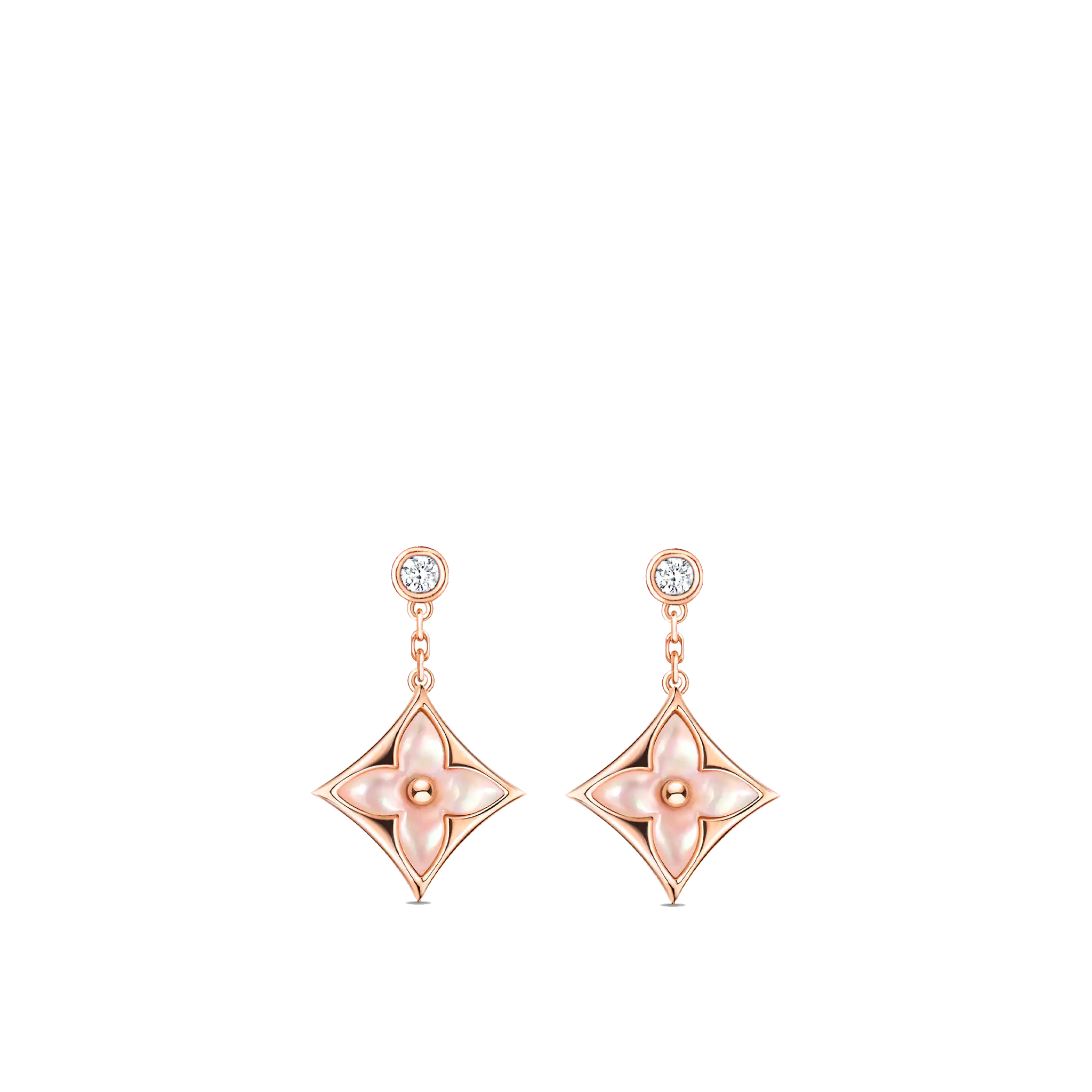 Color Blossom BB Star Ear Studs, Pink gold, pink Mother of pearl and diamonds