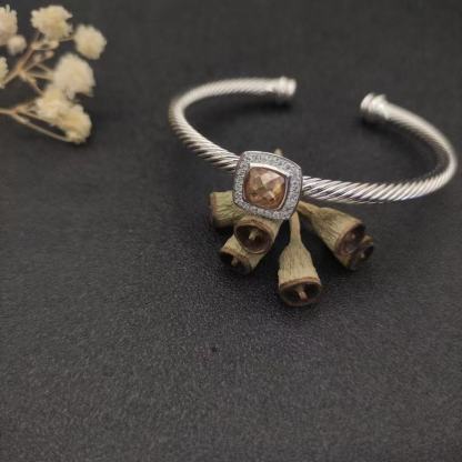 Cable Classics Bracelet, Champagne Diamonds and Bead Detail, Sterling Silver, 3mm